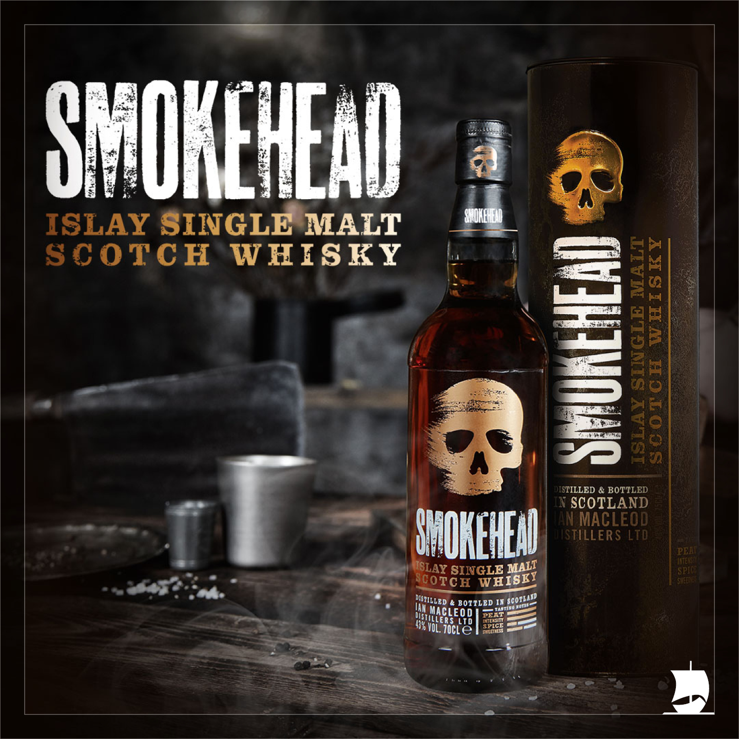 Instagram Bild mit Flasche und Geschenkverpackung vom Smokehead Peated inklusive Smokehead Logo